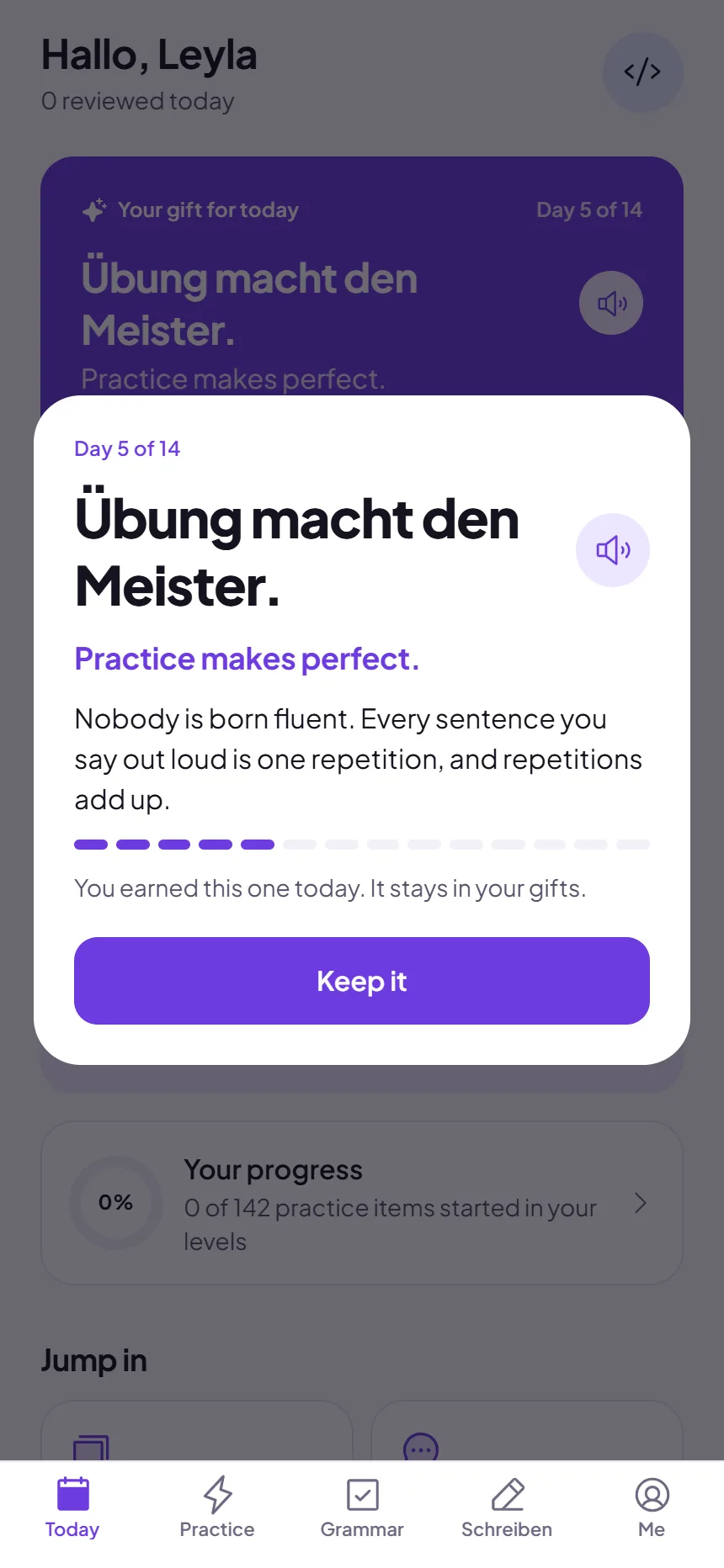 The daily gift: a German phrase with its translation and a short note